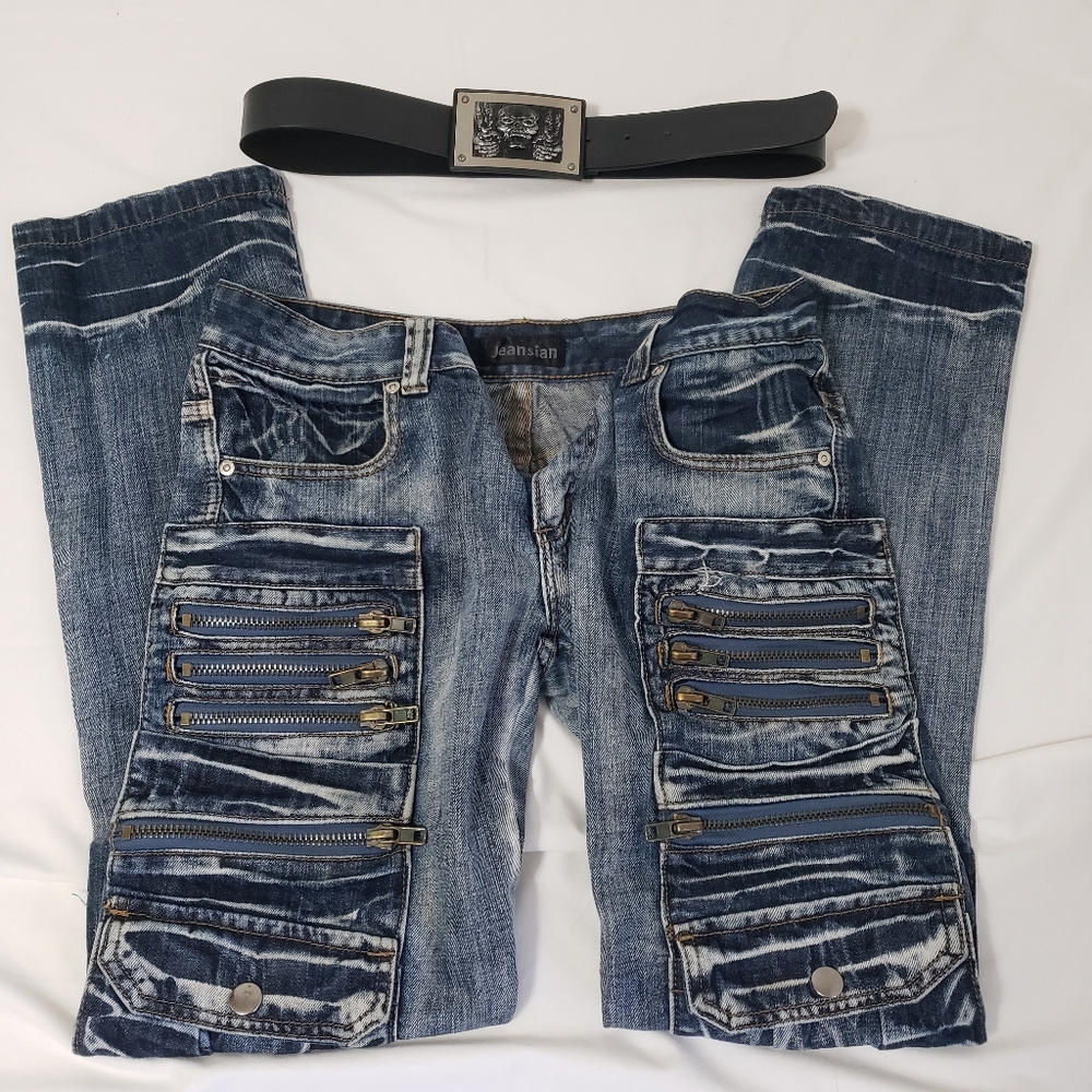 Jeansian Vtg Y2k Stylish Blue Denim Jeans with Zipper Details Men's 30x30